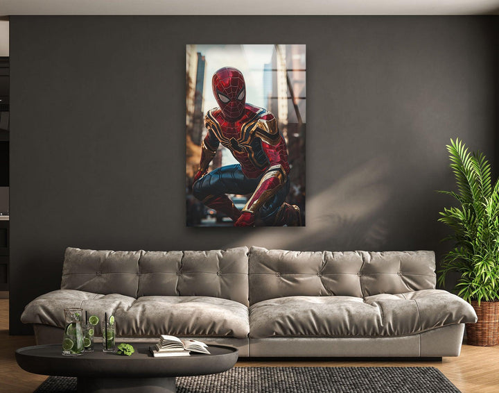 Spiderman Iron Suit Glass Wall Art glass photo prints, glass picture prints
