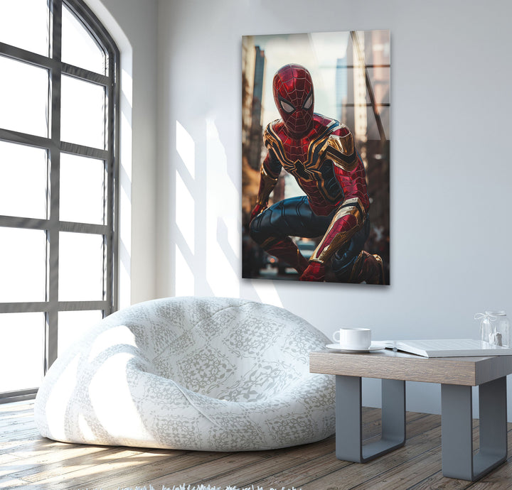 Spiderman Iron Suit Glass Wall Art print on glass, glass printed photos
