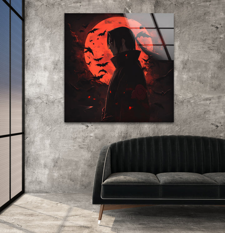 Itachi Akatsuki & Red Moon Glass Wall Art custom glass pictures, glass art prints