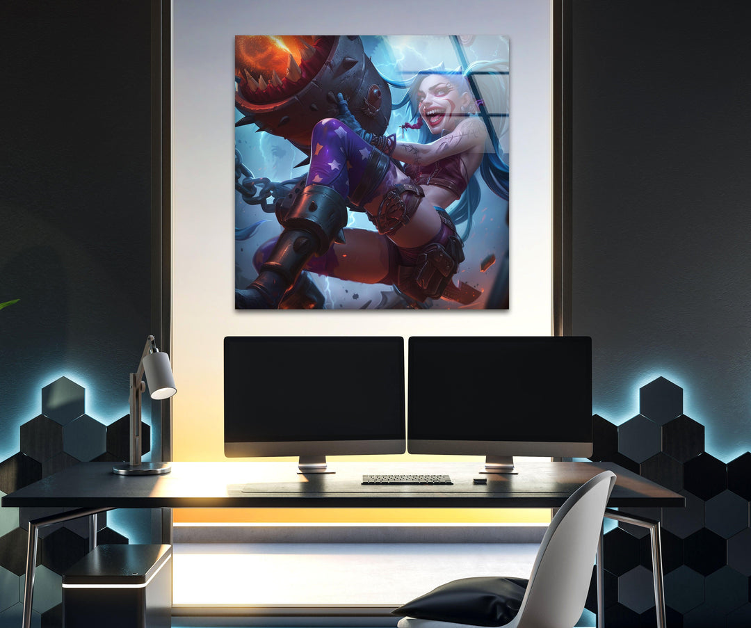League of Legends Jinx Glass Wall Art, glass image printing, glass prints from photos