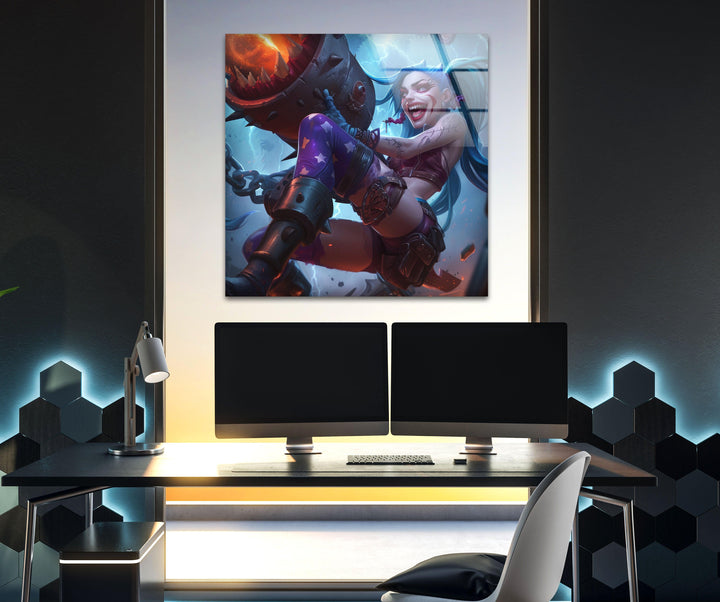 League of Legends Jinx Glass Wall Art, glass image printing, glass prints from photos
