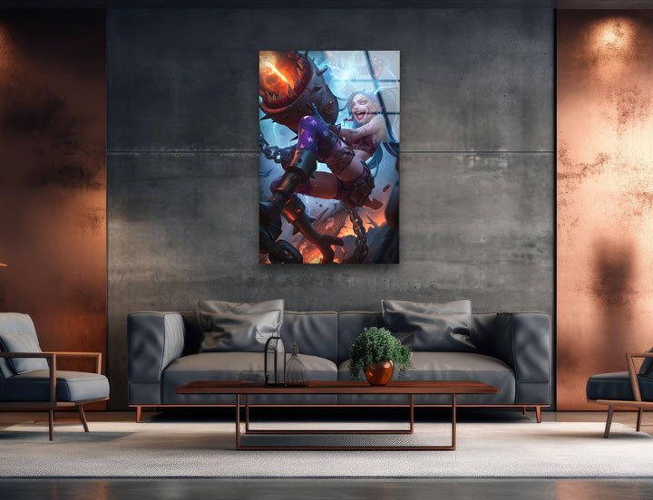 League of Legends Jinx Glass Wall Art, print picture on glass,Tempered Glass Wall Art
