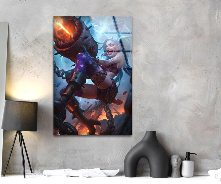 League of Legends Jinx Glass Wall Art, glass art painting, glass art for the Wall