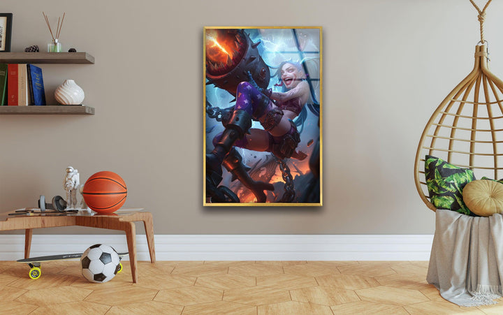 League of Legends Jinx Glass Wall Art, glass wall decor, glass wall art decor