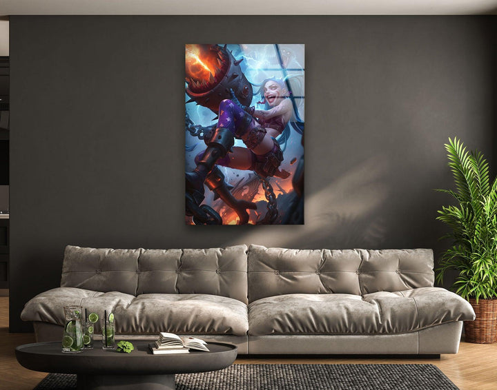 League of Legends Jinx Glass Wall Art, art glass wall art, glass wall art pictures
