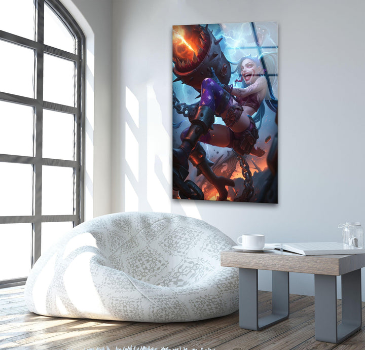 League of Legends Jinx Glass Wall Art, glass pictures for Wall, glass prints wall art