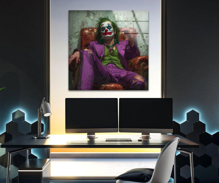 Joker in the Throne Glass Wall Art, custom glass photo prints, large glass prints