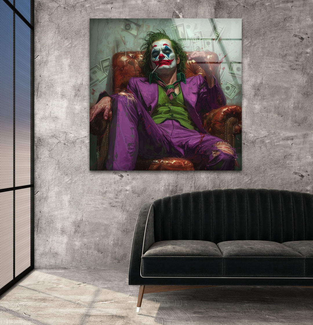 Joker in the Throne Glass Wall Art, large glass photo prints, glass wall photos