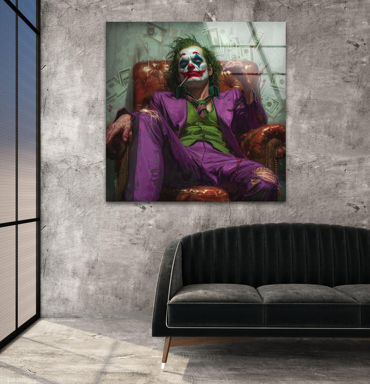 Joker in the Throne Glass Wall Art, large glass photo prints, glass wall photos