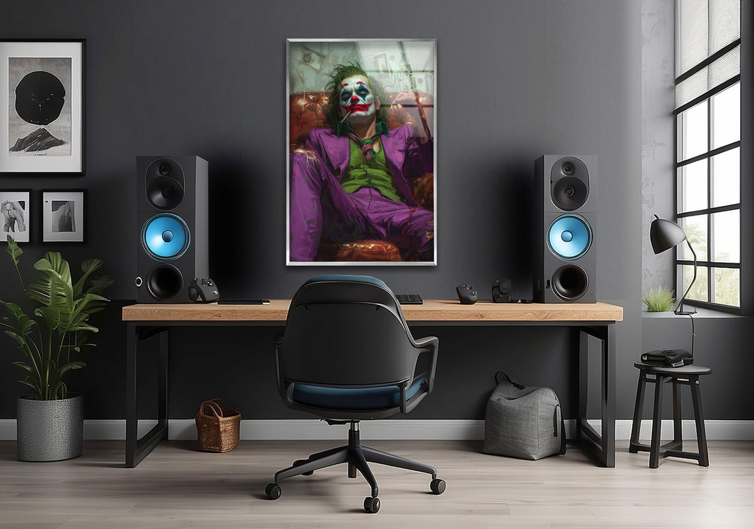 Joker in the Throne Glass Wall Art, photo print on glass, prints on glass wall art