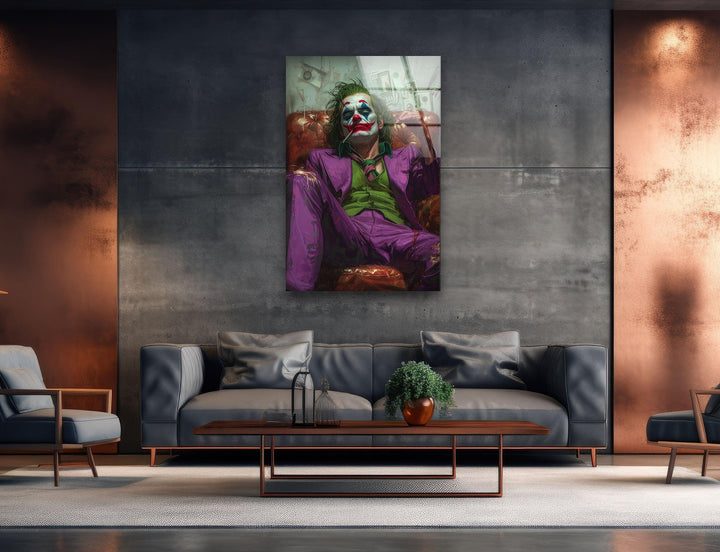 Joker in the Throne Glass Wall Art, glass art painting, glass art for the Wall