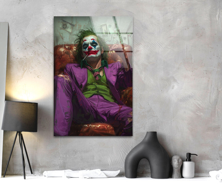 Joker in the Throne Glass Wall Art, glass photo prints, glass picture prints