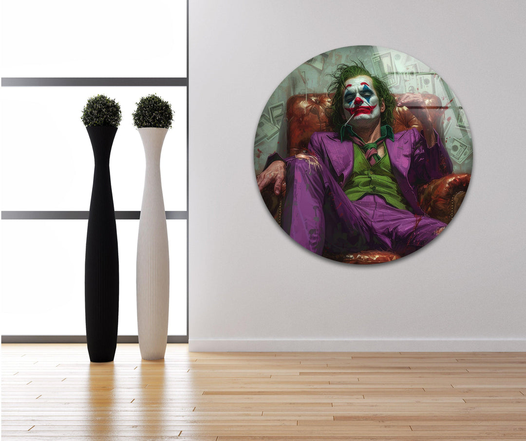 Joker in the Throne Glass Wall Art, custom glass pictures, glass art prints