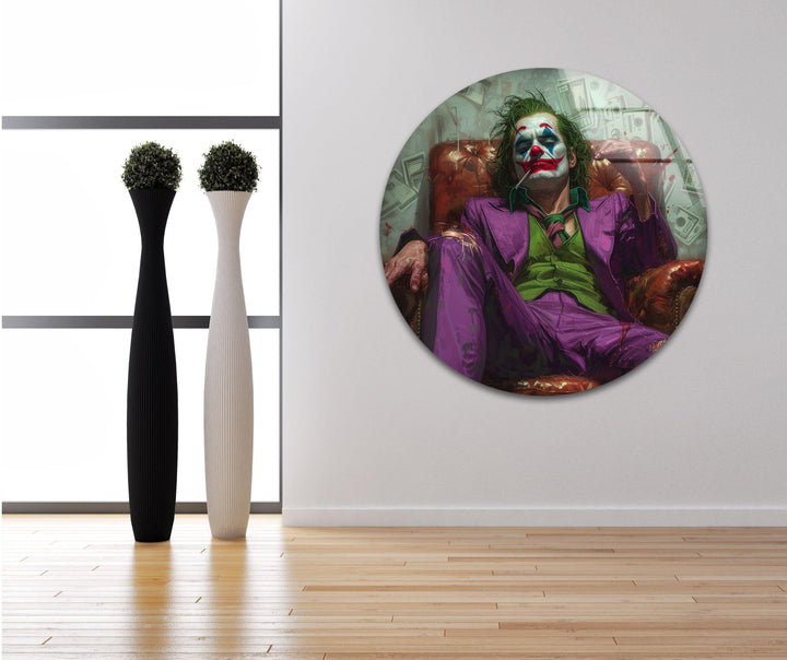 Joker in the Throne Glass Wall Art, custom glass pictures, glass art prints