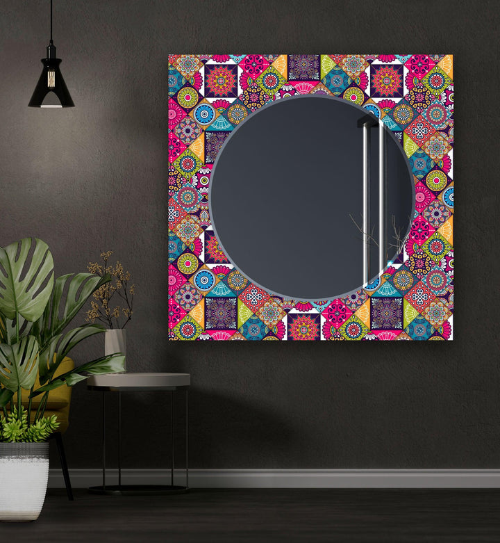 Pink and Red Mosaic Design Wall Mirror Rectangle Mirror
