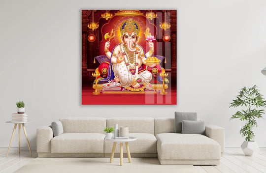 Religion glass wall art lord Ganesha art with UV print and divine religious decor for spirituality in your home