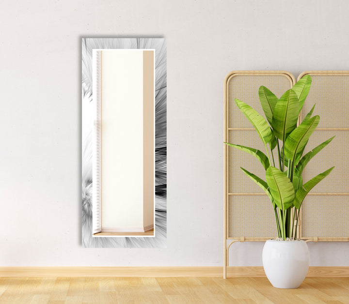 Feathered Flow Glass Wall Mirror – Modern Black and White Accent