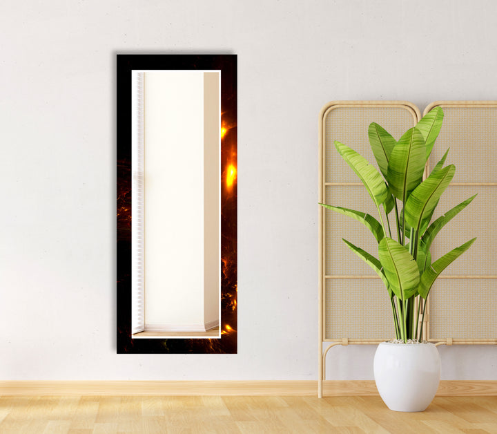 Lava Glow Glass Wall Mirror – Round Abstract Fire Design for Modern Spaces