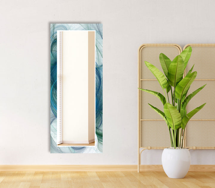 Ocean Wave Glas-Wandspiegel – Blaues Wirbel-Abstrakt-Design