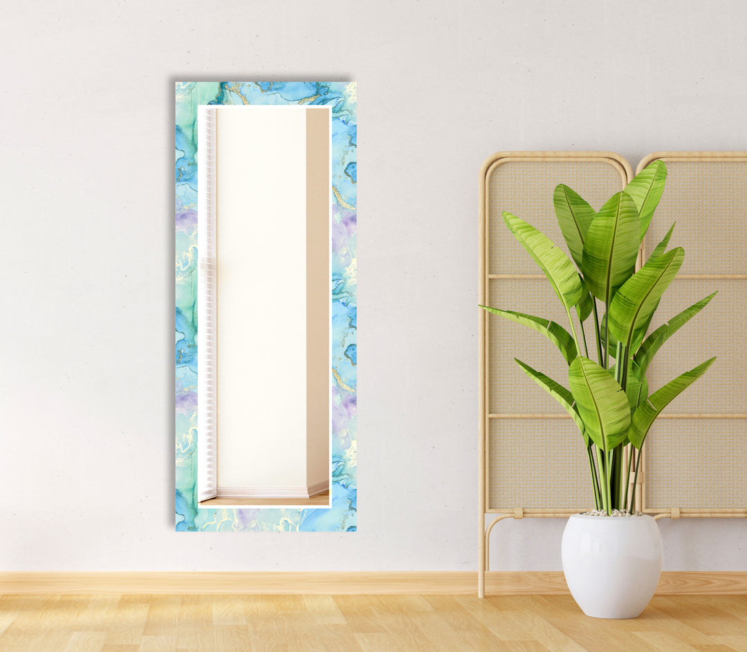 Pastel Blue & Lavender Glass Wall Mirror – Abstract Watercolor Accent