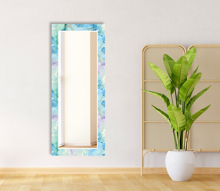 Pastel Blue & Lavender Glass Wall Mirror – Abstract Watercolor Accent