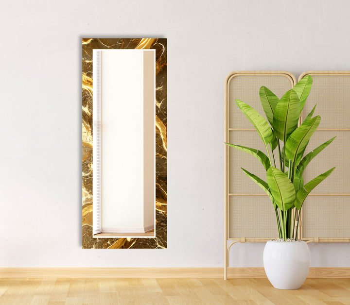 Golden Swirl Marble Glass Wall Mirror – Elegant Luxury Decor Piece