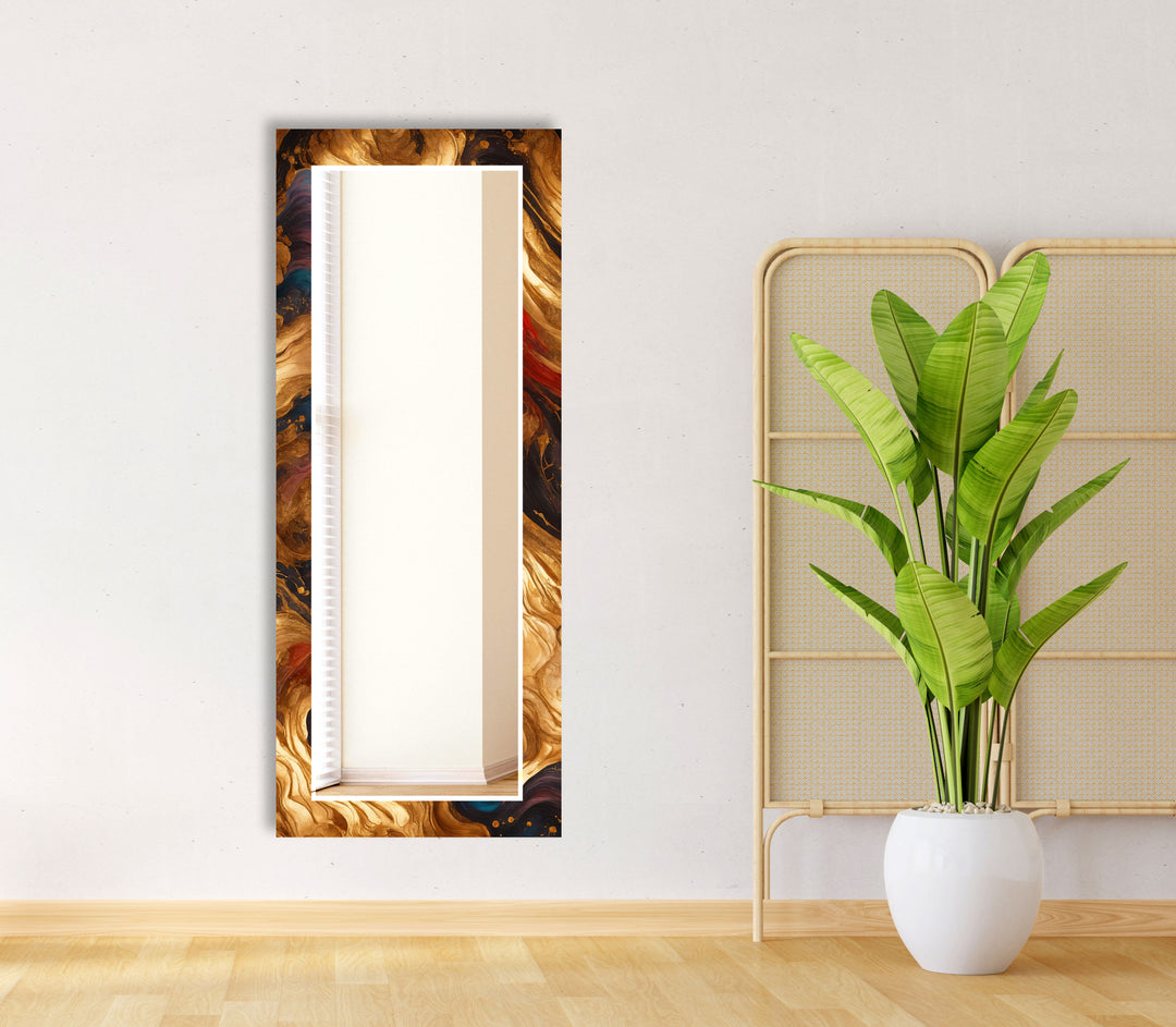 Rust & Teal Marble Glass Wall Mirror – Artistic Round Accent for Modern Interiors