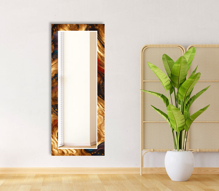 Rust & Teal Marble Glass Wall Mirror – Artistic Round Accent for Modern Interiors
