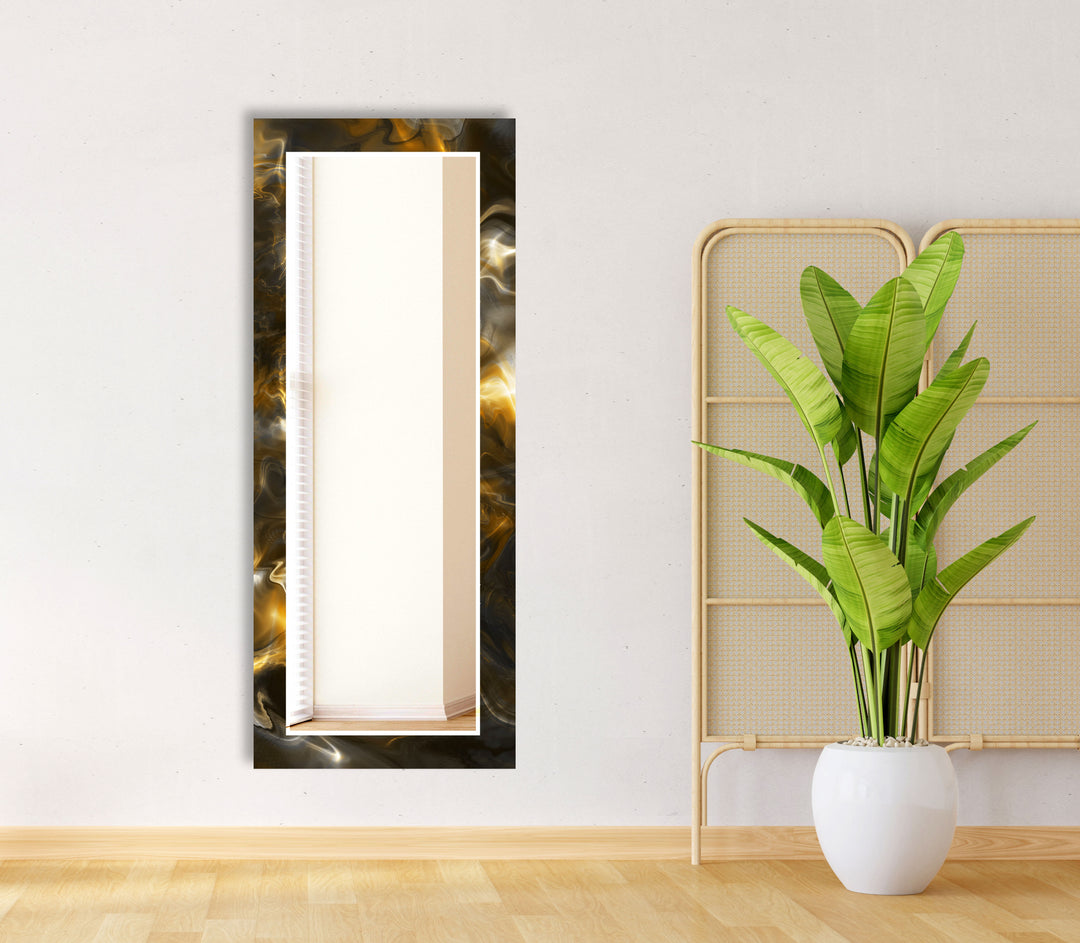 Golden Energy Glass Wall Mirror – Modern Abstract Accent for Home