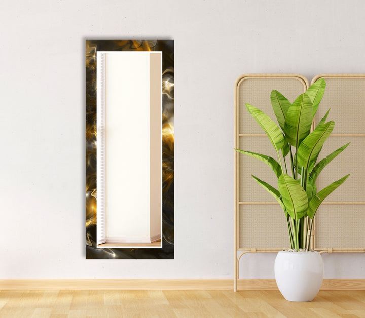 Golden Energy Glass Wall Mirror – Modern Abstract Accent for Home