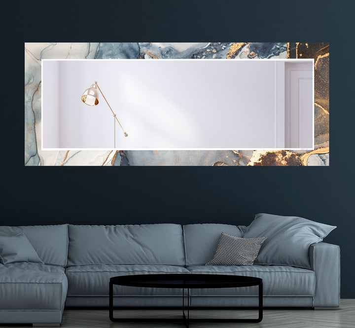 Blue & Gold Marble Glass Wall Mirror – Luxury Modern Statement Decor