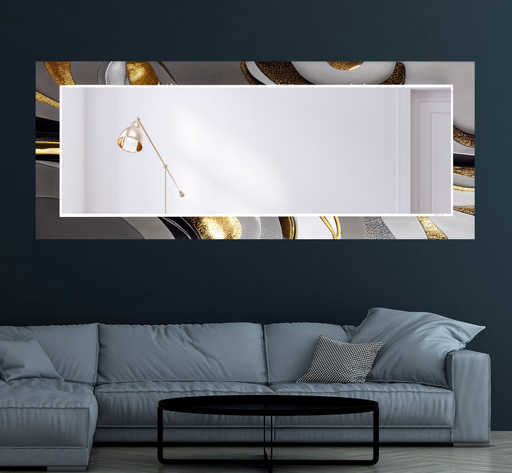 Gold Wave Abstrakter Glas-Wandspiegel – Elegante moderne Wanddekoration