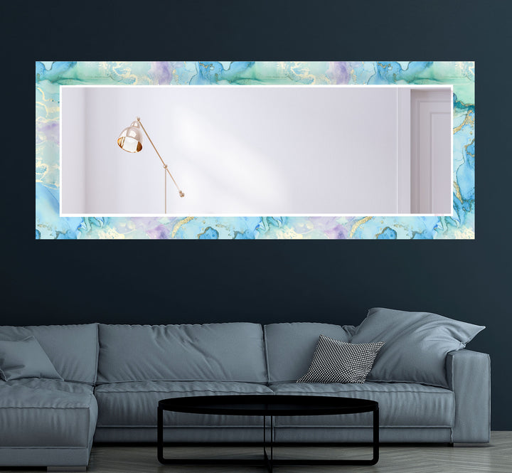 Pastel Blue & Lavender Glass Wall Mirror – Abstract Watercolor Accent