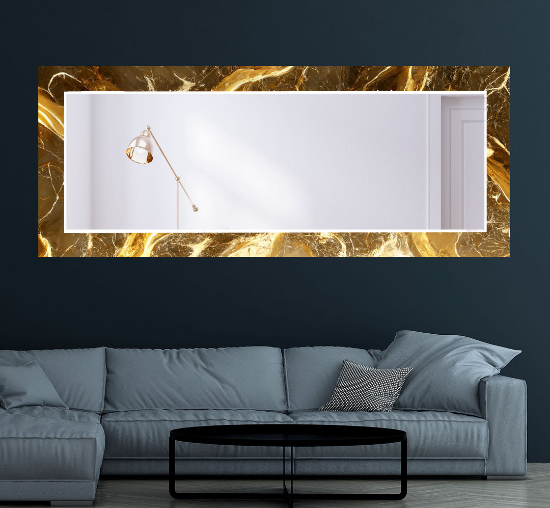 Golden Swirl Marble Glass Wall Mirror – Elegant Luxury Decor Piece