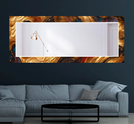 Rust & Teal Marble Glass Wall Mirror – Artistic Round Accent for Modern Interiors - MyPhotoStation