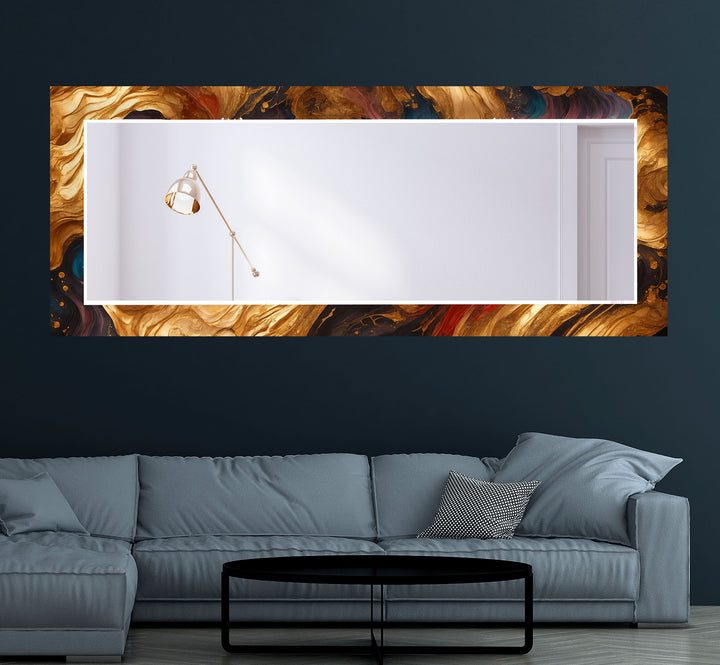 Rust & Teal Marble Glass Wall Mirror – Artistic Round Accent for Modern Interiors
