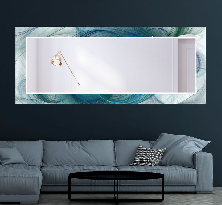 Ocean Wave Glas-Wandspiegel – Blaues Wirbel-Abstrakt-Design