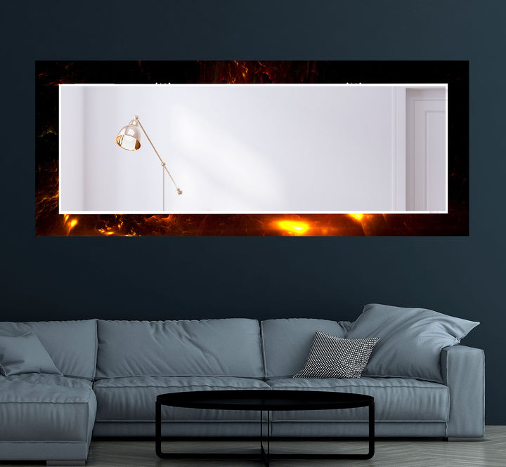 Lava Glow Glass Wall Mirror – Round Abstract Fire Design for Modern Spaces
