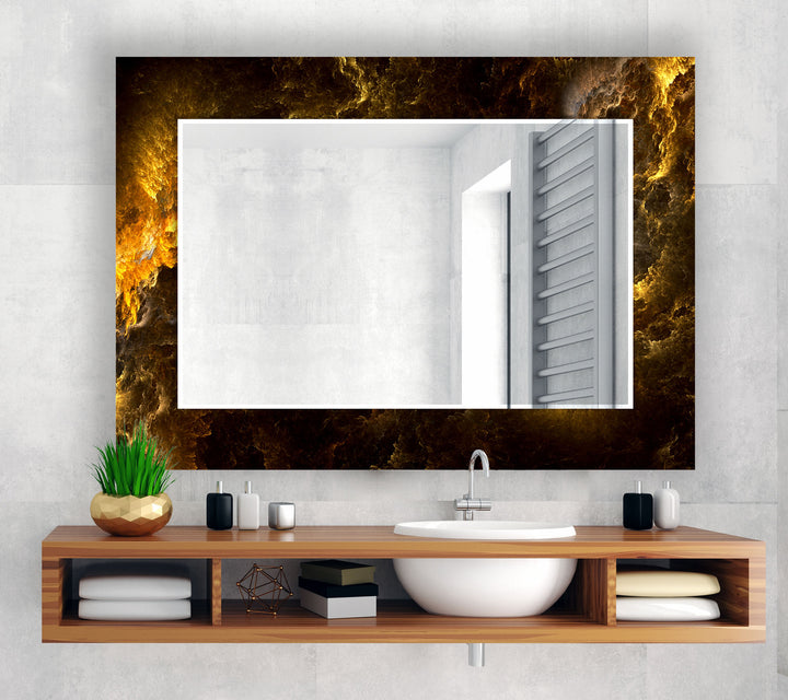 Golden Flame Glas-Wandspiegel – Auffälliges abstraktes Design für zeitgenössisches Dekor