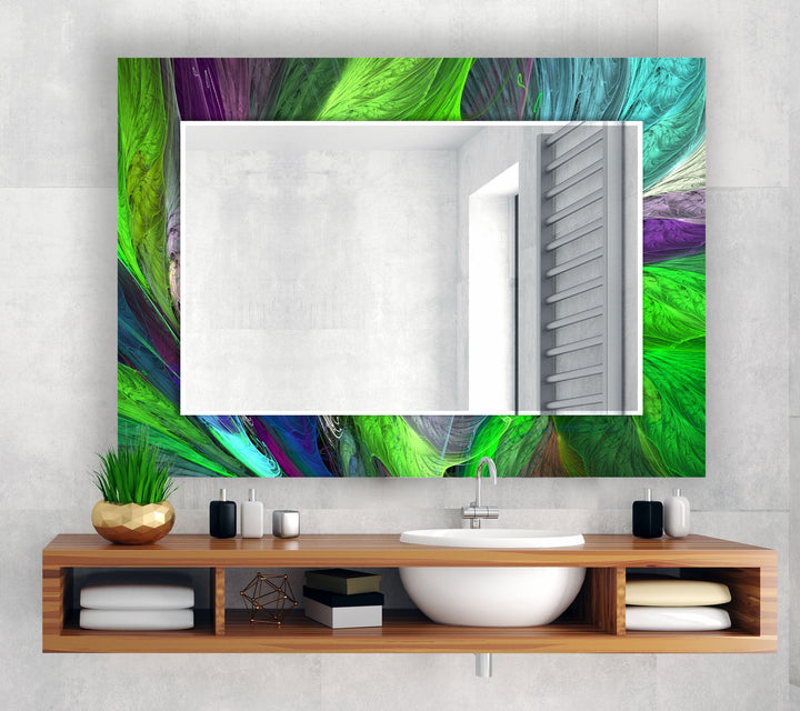 Lebendiger Wandspiegel aus gefiedertem Glas – Abstraktes Naturdesign