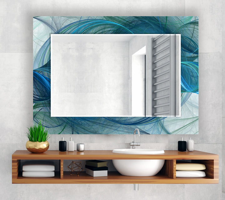 Ocean Wave Glas-Wandspiegel – Blaues Wirbel-Abstrakt-Design