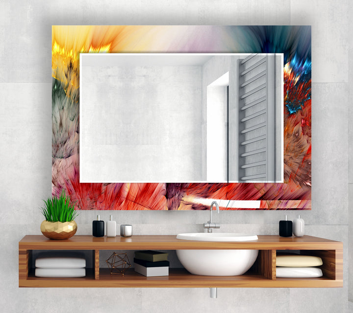 Color Splash Glass Wall Mirror – Abstract Burst Design for Bold Interiors
