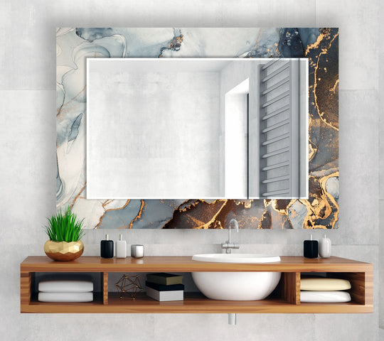 Blue & Gold Marble Glass Wall Mirror – Luxury Modern Statement Decor - MyPhotoStation