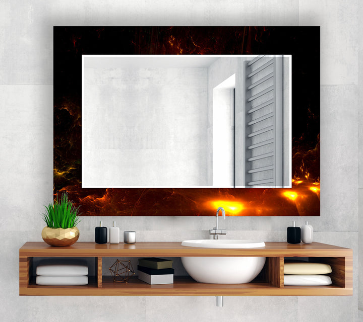 Lava Glow Glass Wall Mirror – Round Abstract Fire Design for Modern Spaces