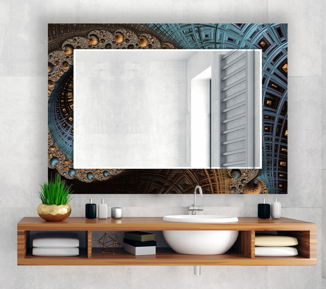 Architektonischer Mandala-Glas-Wandspiegel – Modernes geometrisches Akzentdekor