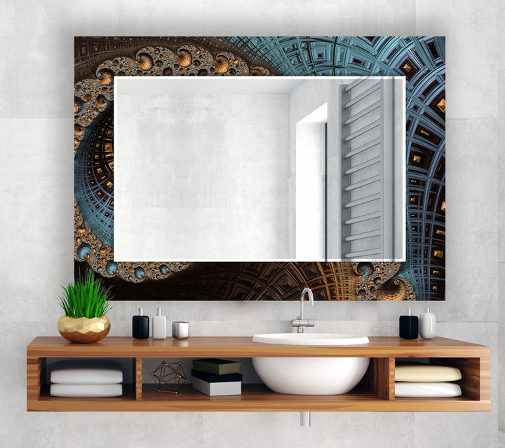 Architektonischer Mandala-Glas-Wandspiegel – Modernes geometrisches Akzentdekor
