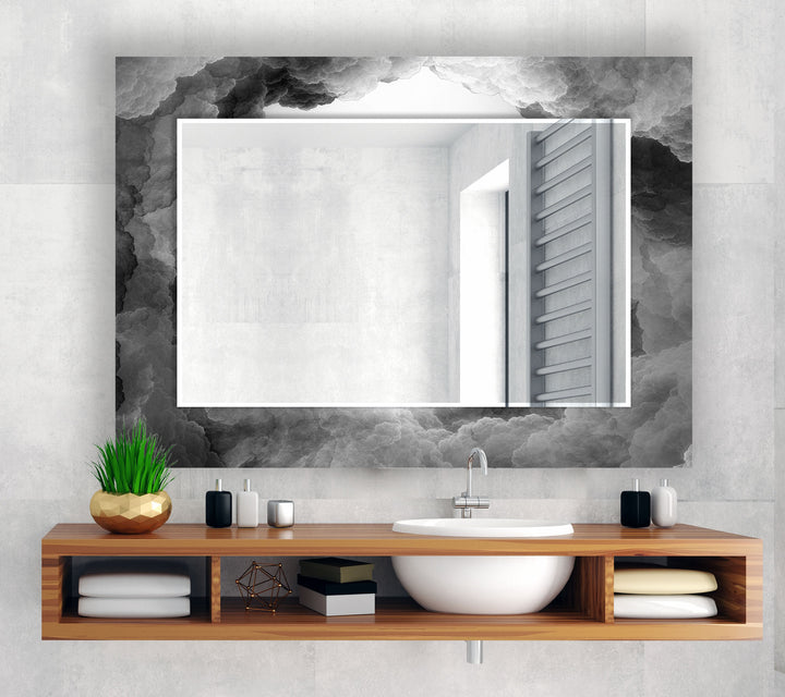 Storm Cloud Glass Wall Mirror – Modern Monochrome Accent Decor