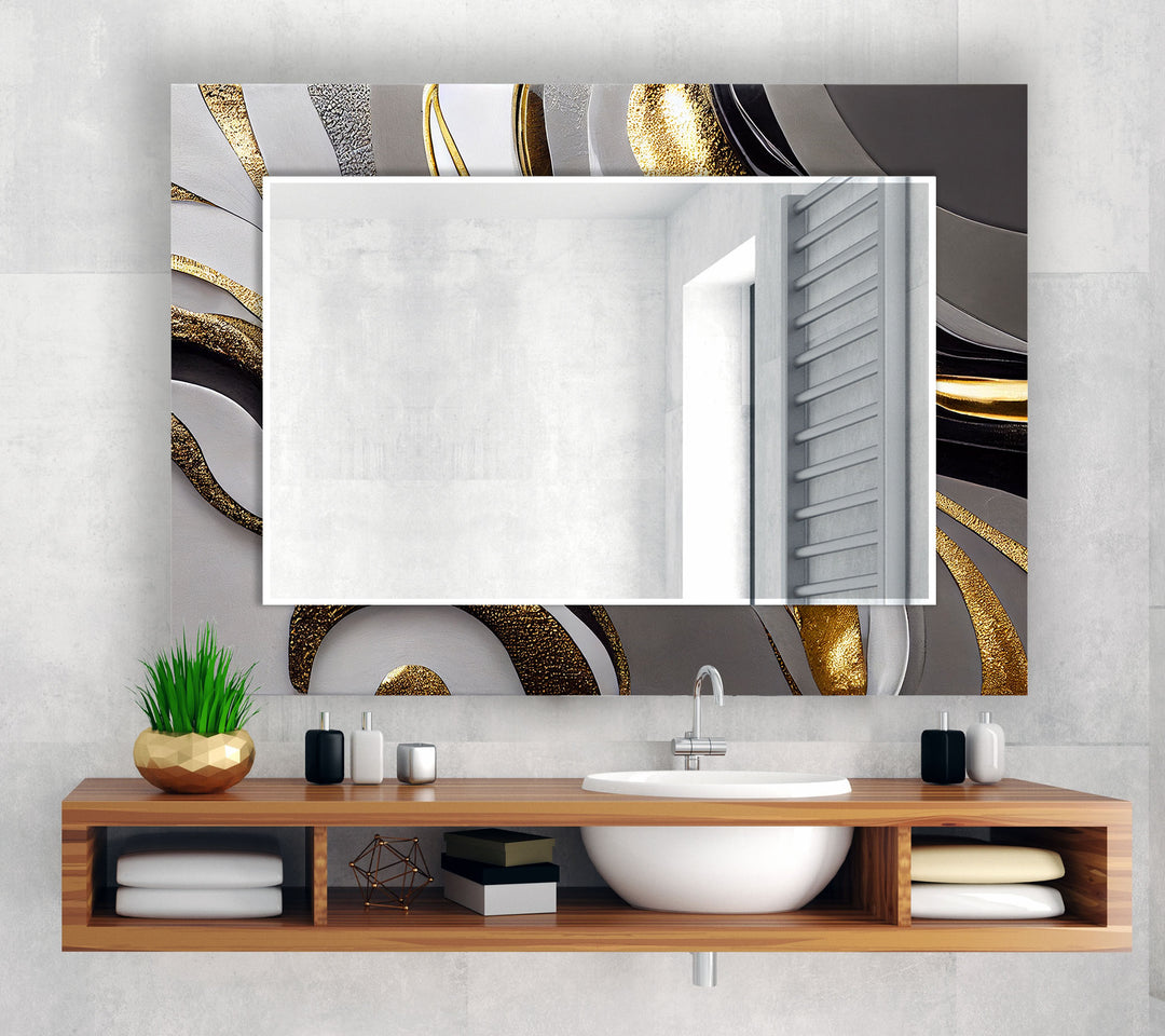 Gold Wave Abstrakter Glas-Wandspiegel – Elegante moderne Wanddekoration