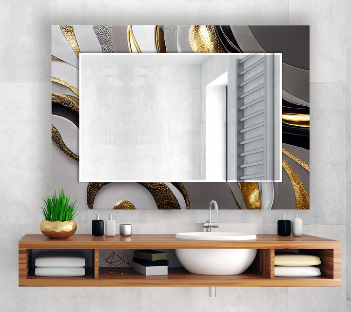 Gold Wave Abstrakter Glas-Wandspiegel – Elegante moderne Wanddekoration