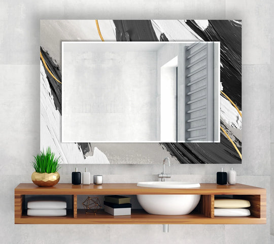 Monochrome Gold Abstract Glass Wall Mirror – Modern Artistic Accent - MyPhotoStation